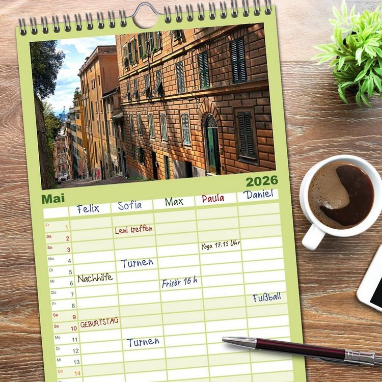Produktbild: Familienplaner 2026 - Die zeitlose Sch&ouml;nheit von Genua mit 5 Spalten (Wandkalender, 21 x 45 cm) CALVENDO