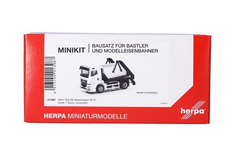 Produktbild: Herpa 013987 H0 LKW Modell MAN TGS NN Absetzkipper AK12, wei&szlig;