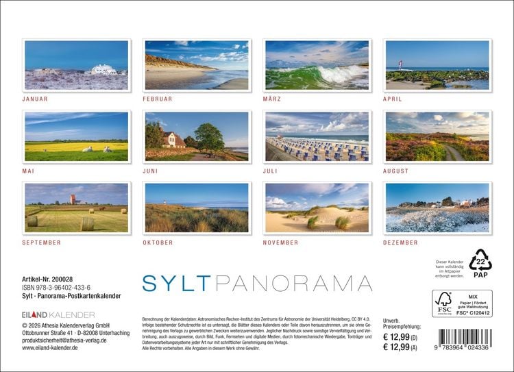 Produktbild: Sylt Panorama-Postkartenkalender 2027 - Hans Jessel