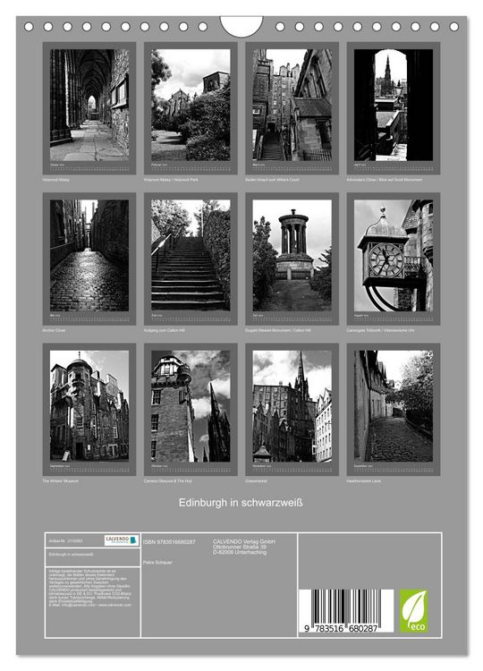 Produktbild: Edinburgh in schwarzwei&szlig; (Wandkalender 2026 DIN A4 hoch), CALVENDO Monatskalender