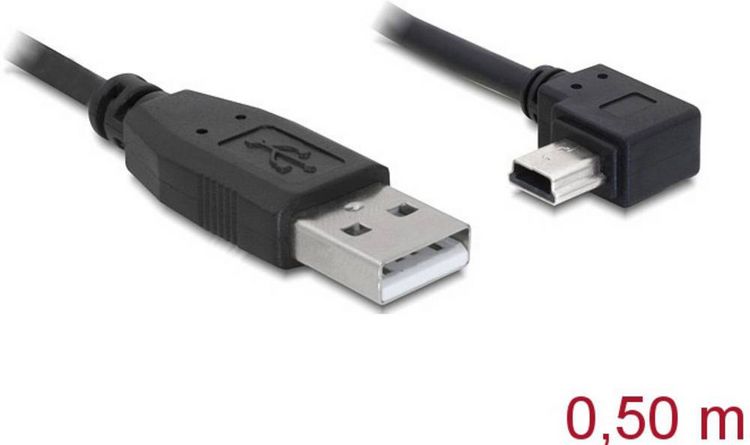 Produktbild: Delock USB-Kabel USB 2.0 USB-A Stecker, USB-Mini-B Stecker 0.50m Schwarz 82680