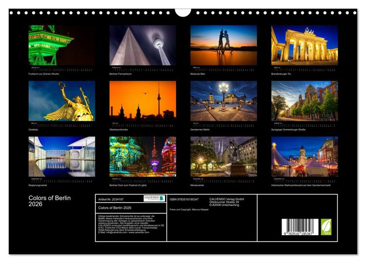 Produktbild: Colors of Berlin 2026 (Wandkalender 2026 DIN A3 quer), CALVENDO Monatskalender