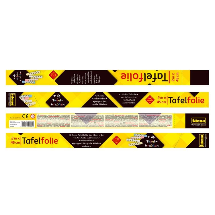 Produktbild: Idena Tafelfolie inkl. 4 Kreiden sortiert selbstklebend schwarz 45x200cm