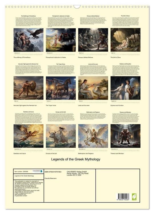 Produktbild: Legends of the Greek Mythology (Wall Calendar 2027 DIN A2 portrait), CALVENDO 12 Month Wall Calendar