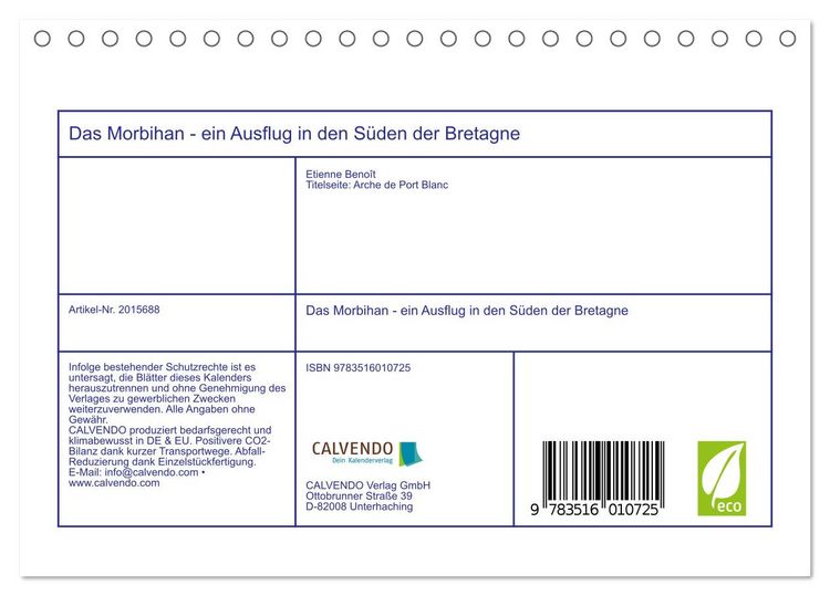 Produktbild: Das Morbihan - ein Ausflug in den S&uuml;den der Bretagne (Tischkalender 2026 DIN A5 quer), CALVENDO Monatskalender