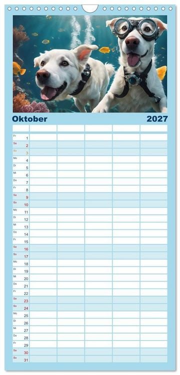 Produktbild: Familienplaner 2027 - Hunde abgetaucht mit 5 Spalten (Wandkalender, 21 x 45 cm) CALVENDO