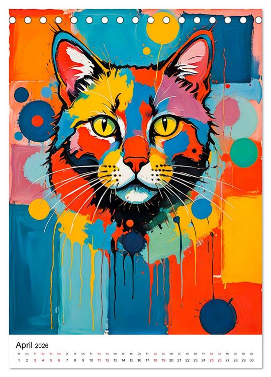 Produktbild: Pop-Art Katzen - Moderne, verr&uuml;ckte Katzenportr&auml;ts (Tischkalender 2026 DIN A5 hoch), CALVENDO Monatskalender
