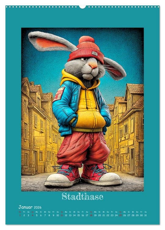 Produktbild: Urban Rabbits. Coole Stadthasen mit Charakter (hochwertiger Premium Wandkalender 2026 DIN A2 hoch), Kunstdruck in Hochglanz