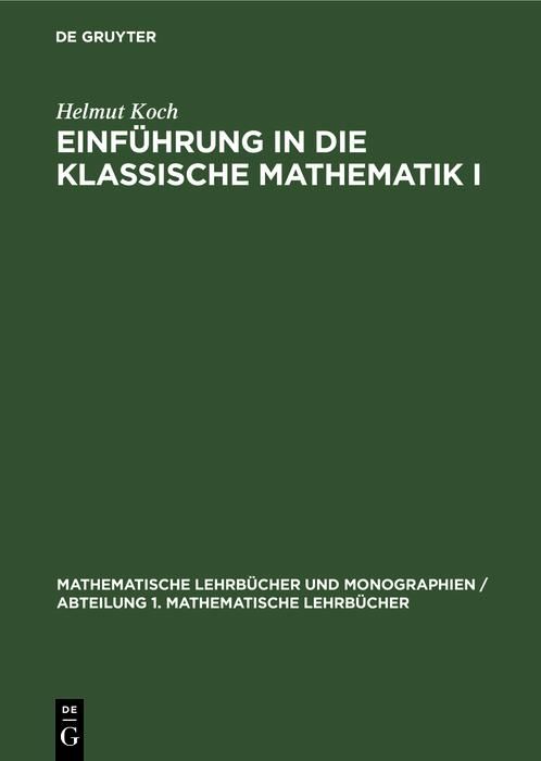 Produktbild: Einf&uuml;hrung in die klassische Mathematik I