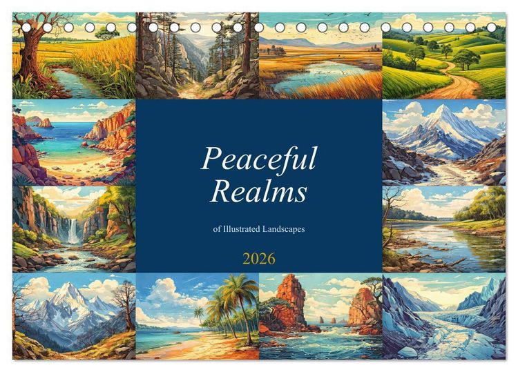 Produktbild: Peaceful Realms of Illustrated Landscapes (Desk Calendar 2026 DIN A5 landscape), CALVENDO 12 Month DeskCalendar