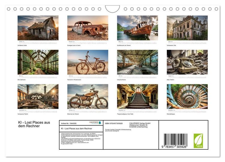 Produktbild: KI - Lost Places aus dem Rechner (Wandkalender 2026 DIN A4 quer), CALVENDO Monatskalender