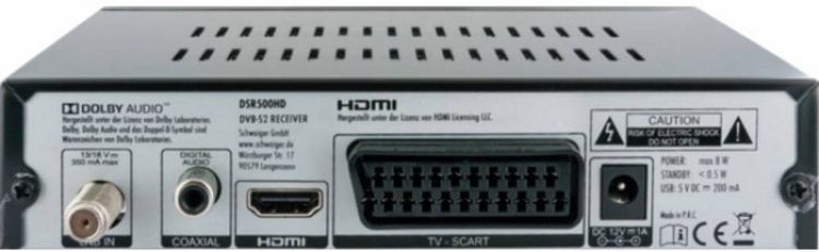 Produktbild: Schwaiger DSR500HD HD-SAT-Receiver Front-USB Anzahl Tuner: 1