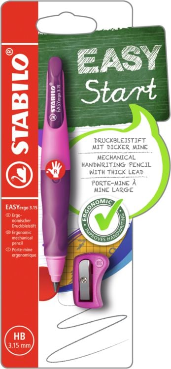 Produktbild: STABILO Ergonomischer Druck-Bleistift f&uuml;r Rechtsh&auml;nder -   EASYergo 3.15 in pink/lila - Einzelstift - inklusive 1 dicken Mine - H&auml;rtegrad HB & Spitzer