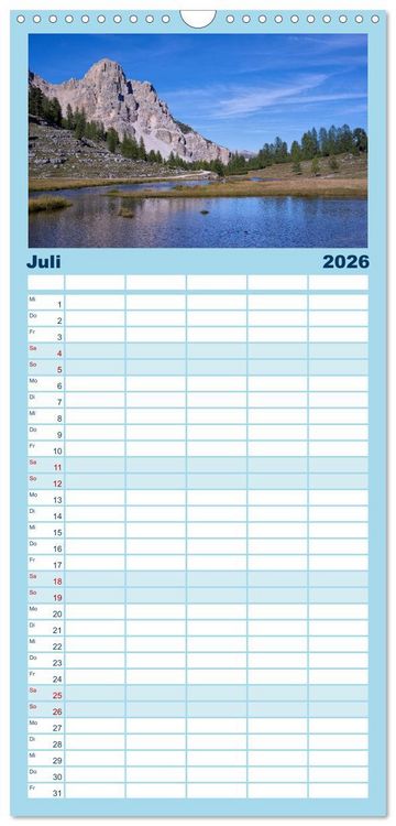 Produktbild: Familienplaner 2026 - Zauber der Berge mit 5 Spalten (Wandkalender, 21 x 45 cm) CALVENDO