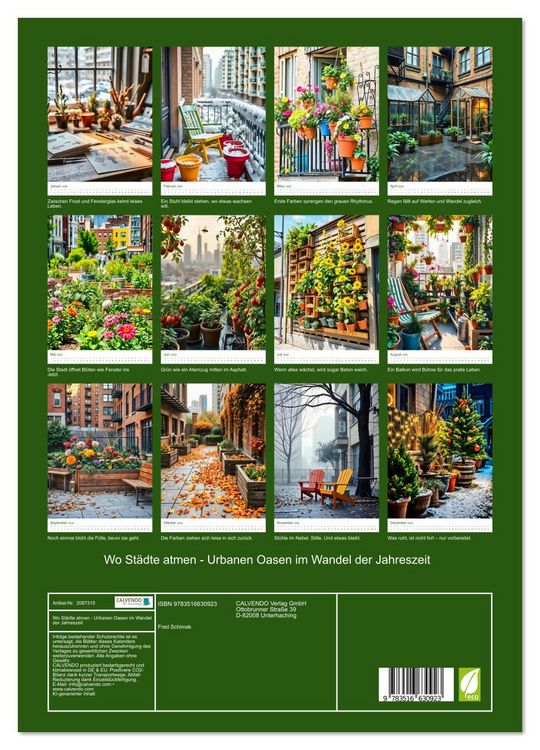 Produktbild: Wo St&auml;dte atmen - Urbanen Oasen im Wandel der Jahreszeit (hochwertiger Premium Wandkalender 2026 DIN A2 hoch), Kunstdruck in Hochglanz