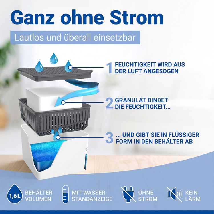 Produktbild: Raumentfeuchter Mod. Cube Wei&szlig; 1000 g mit Nachf&uuml;ller, beugt Schimmel und Ger&uuml;chen vor