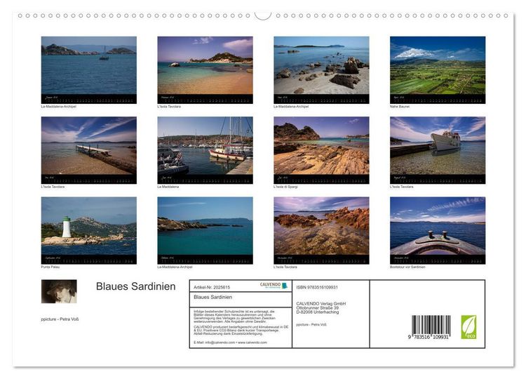 Produktbild: Blaues Sardinien (hochwertiger Premium Wandkalender 2026 DIN A2 quer), Kunstdruck in Hochglanz