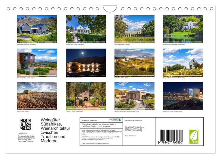 Produktbild: Weing&uuml;ter S&uuml;dafrikas, Weinarchitektur zwischen Tradition und Moderne (Wandkalender 2026 DIN A4 quer), CALVENDO Monatskalender