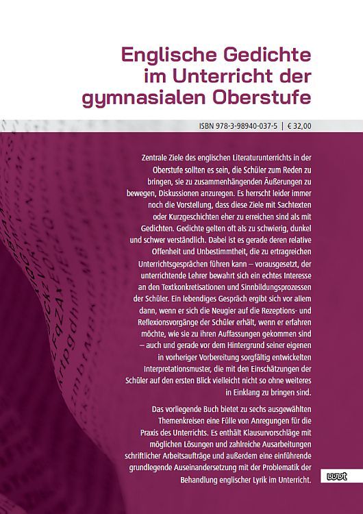 Produktbild: Englische Gedichte im Unterricht der gymnasialen Oberstufe