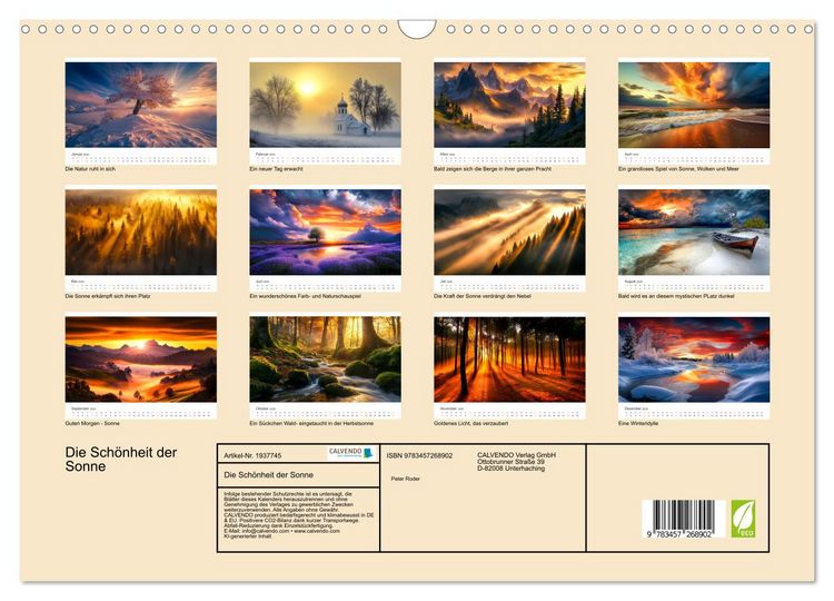 Produktbild: Die Sch&ouml;nheit der Sonne (Wandkalender 2026 DIN A3 quer), CALVENDO Monatskalender