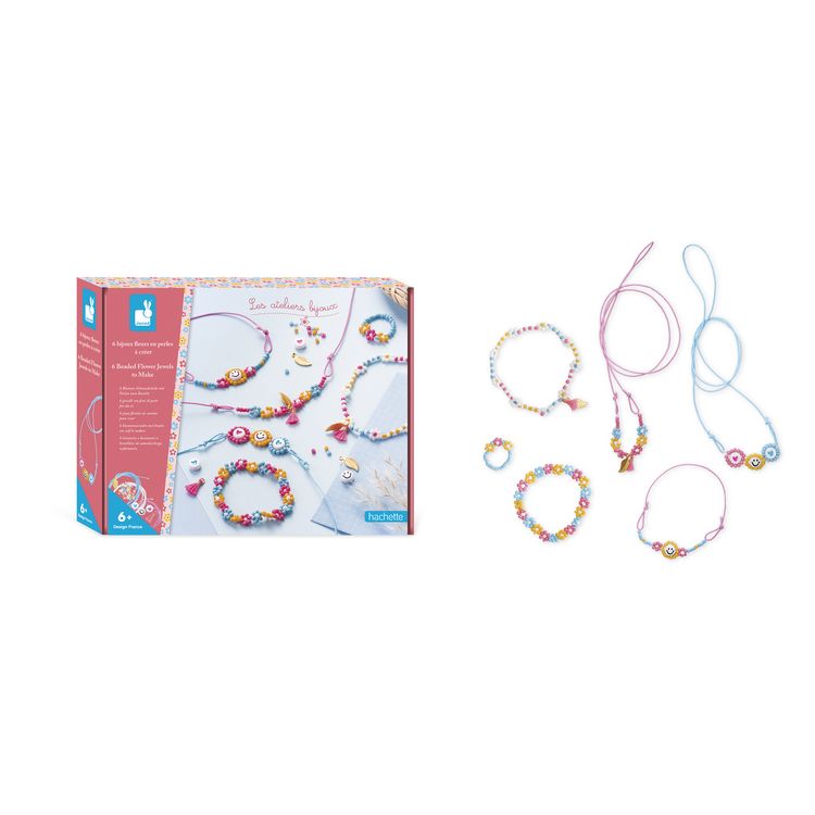Produktbild: Bastel-Schmuckset mit farbenfrohen Perlen und Blumen f&uuml;r Kinder (6 Schmuckst&uuml;cke)