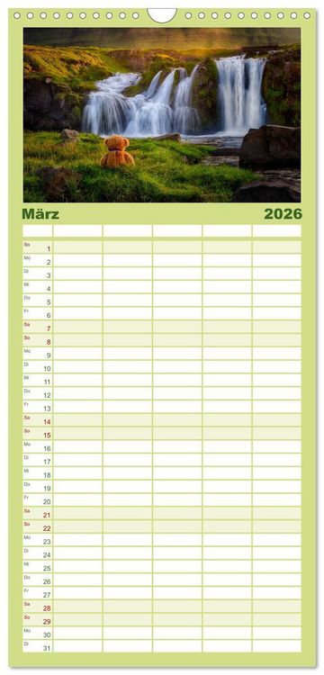 Produktbild: Familienplaner 2026 - Travelling Teddy mit 5 Spalten (Wandkalender, 21 x 45 cm) CALVENDO