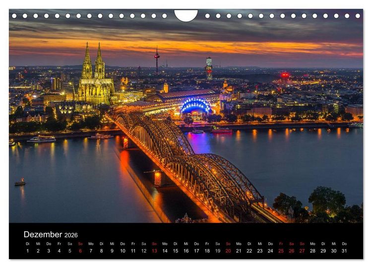 Produktbild: K&ouml;ln Impressionen bei Nacht (Wandkalender 2026 DIN A4 quer), CALVENDO Monatskalender