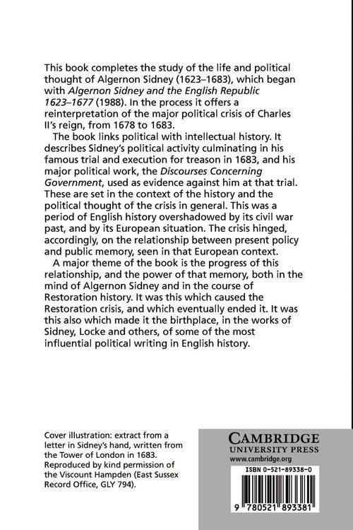 Produktbild: Algernon Sidney and the Restoration Crisis, 1677 1683