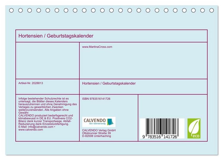 Produktbild: Hortensien / Geburtstagskalender (Tischkalender 2026 DIN A5 quer), CALVENDO Monatskalender