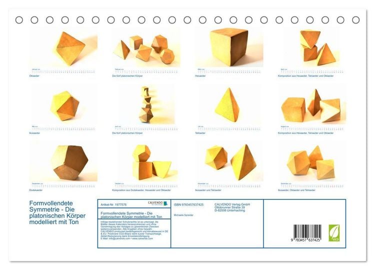 Produktbild: Formvollendete Symmetrie - Die platonischen K&ouml;rper modelliert mit Ton (Tischkalender 2026 DIN A5 quer), CALVENDO Monatskalender