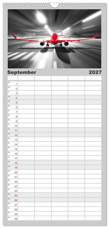 Produktbild: Familienplaner 2027 - BLITZschnell - Z&uuml;ge und Flugzeuge in Bewegung - Color-Key mit 5 Spalten (Wandkalender, 21 x 45 cm) CALVENDO
