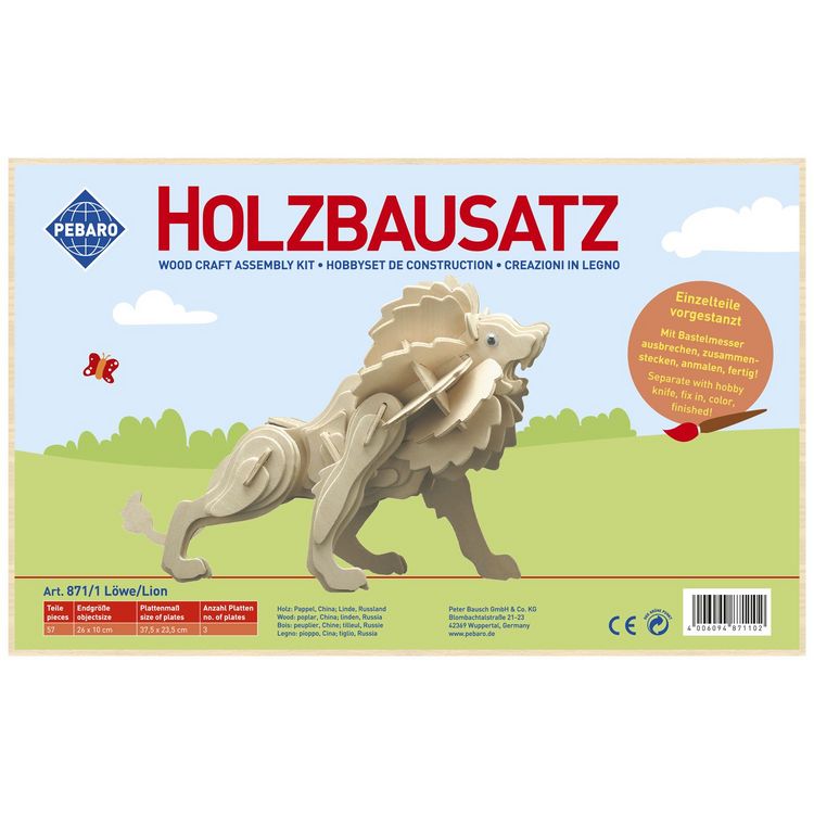 Produktbild: PEBARO 871/1 - Holzbausatz L&ouml;we, 57 Teile, Holzkonstruktion zum Zusammenstecken