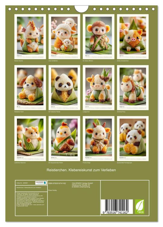 Produktbild: Reistierchen. Klebereiskunst zum Verlieben (Wandkalender 2026 DIN A4 hoch), CALVENDO Monatskalender