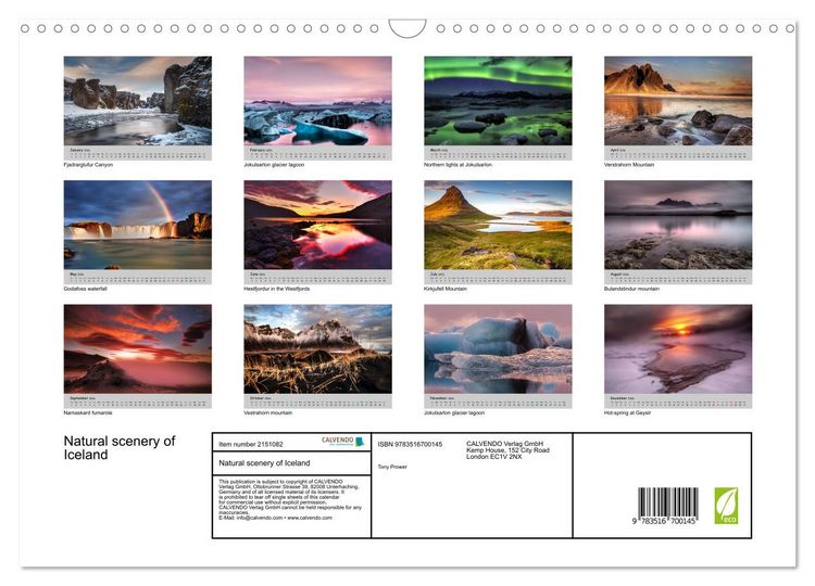 Produktbild: Natural scenery of Iceland (Wall Calendar 2026 DIN A3 landscape), CALVENDO 12 Month Wall Calendar