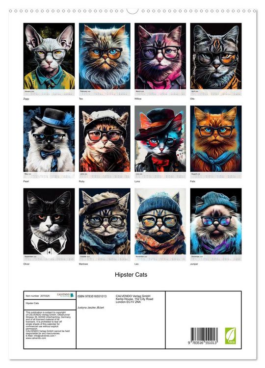 Produktbild: Hipster Cats (High Quality Premium Wall Calendar 2026 DIN A2 portrait),CALVENDO 12 Month Wall Calendar