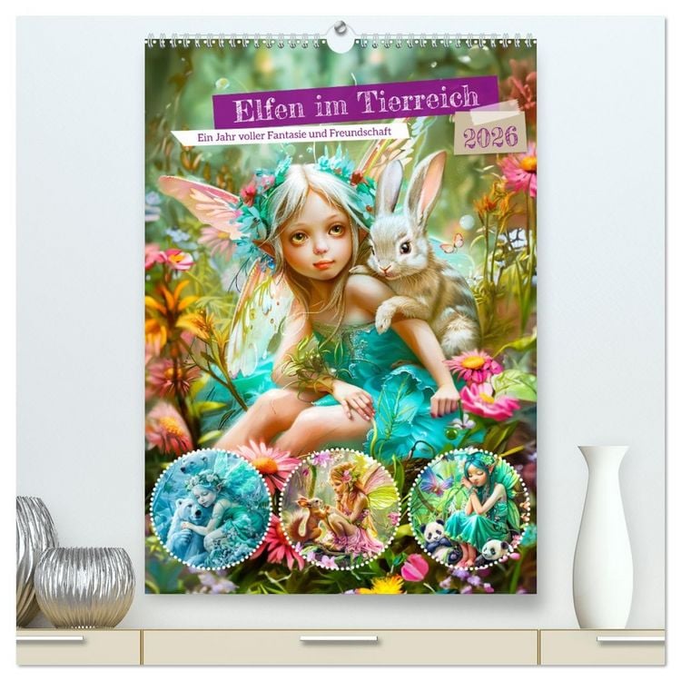 Produktbild: Elfen im Tierreich - Ein Jahr voller Fantasie und Freundschaft (hochwertiger Premium Wandkalender 2026 DIN A2 hoch), Kunstdruck in Hochglanz