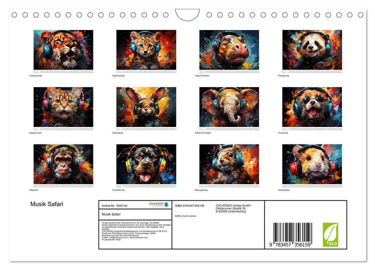 Produktbild: Musik Safari (Wandkalender 2026 DIN A4 quer), CALVENDO Monatskalender