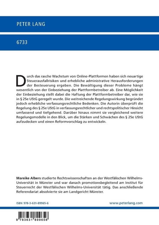 Produktbild: Die Haftung der Plattformbetreiber gem&auml;&szlig; &sect; 25e UStG und m&ouml;gliche Alternativen ihrer Einbeziehung in die Umsatzsteuererhebung