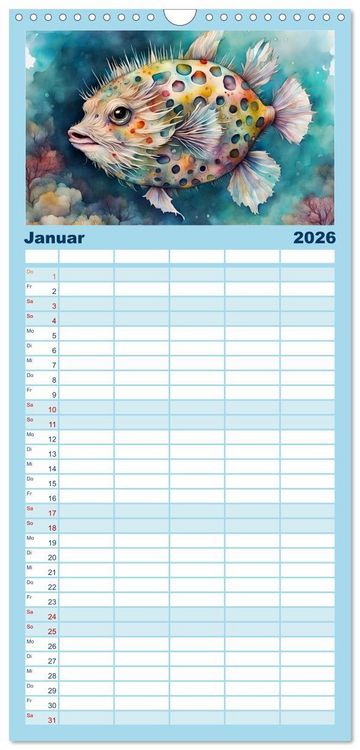 Produktbild: Familienplaner 2026 - Meereskreaturen - Lebendige Unterwasserwelt mit 5 Spalten (Wandkalender, 21 x 45 cm) CALVENDO