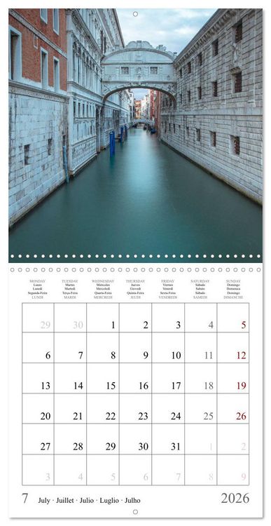 Produktbild: Lieux romantiques &agrave; Venise (Calendrier mural carr&eacute; 2026 30x30 cm) Calendrier double avec une page pour vos prises de notes