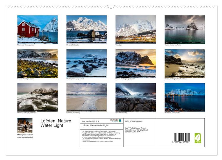 Produktbild: Lofoten. Nature Water Light (High Quality Premium Wall Calendar 2026 DIN A2 landscape),CALVENDO 12 Month Wall Calendar