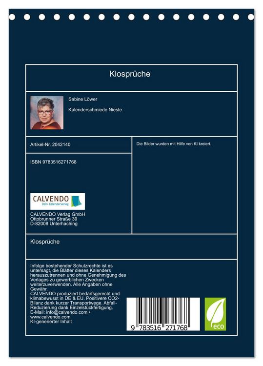 Produktbild: Klospr&uuml;che (Tischkalender 2026 DIN A5 hoch), CALVENDO Monatskalender