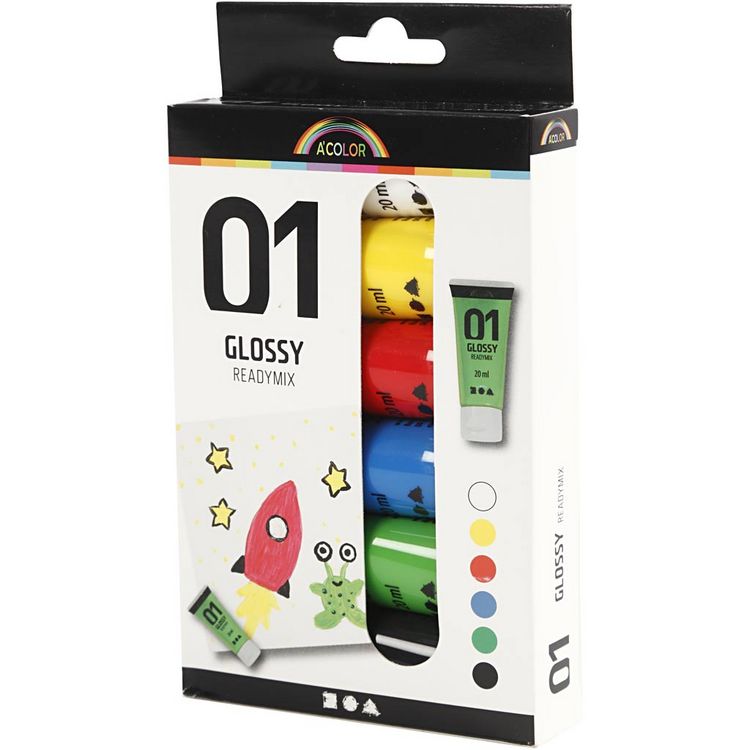 Produktbild: Creativ Company Acrylfarbe Gl&auml;nzend, Standard-Farben, 6x20 ml