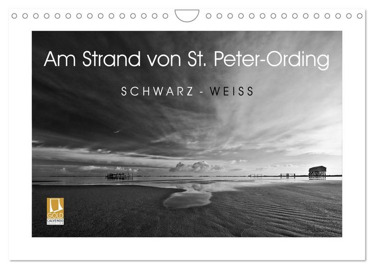Produktbild: Am Strand von St. Peter-Ording SCHWARZ-WEISS (Wandkalender 2026 DIN A4 quer), CALVENDO Monatskalender