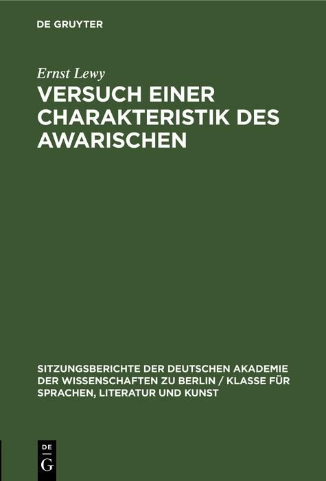 Produktbild: Versuch einer Charakteristik des Awarischen