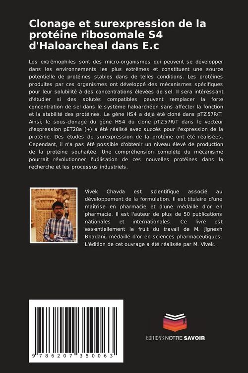 Produktbild: Clonage et surexpression de la prot&eacute;ine ribosomale S4 d'Haloarcheal dans E.c