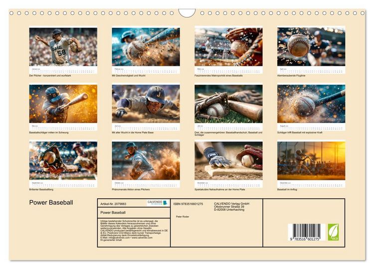 Produktbild: Power Baseball (Wandkalender 2026 DIN A3 quer), CALVENDO Monatskalender