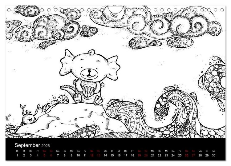 Produktbild: Bezaubernde Mini-Monster - Ein Ausmal-Kalender (Wandkalender 2026 DIN A4 quer), CALVENDO Monatskalender