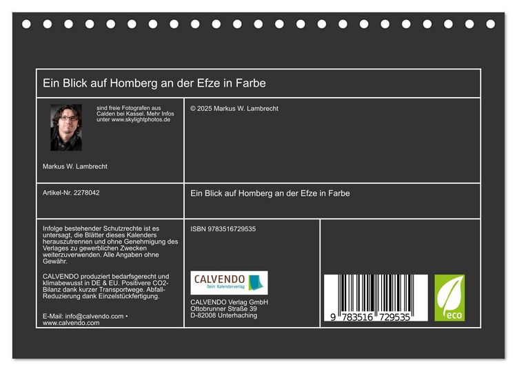 Produktbild: Ein Blick auf Homberg an der Efze in Farbe (Tischkalender 2026 DIN A5 quer), CALVENDO Monatskalender
