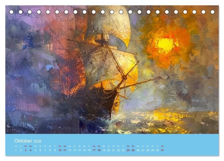 Produktbild: Das trunkene Schiff mit Bildern im William Turner-Stil (Tischkalender 2026 DIN A5 quer), CALVENDO Monatskalender